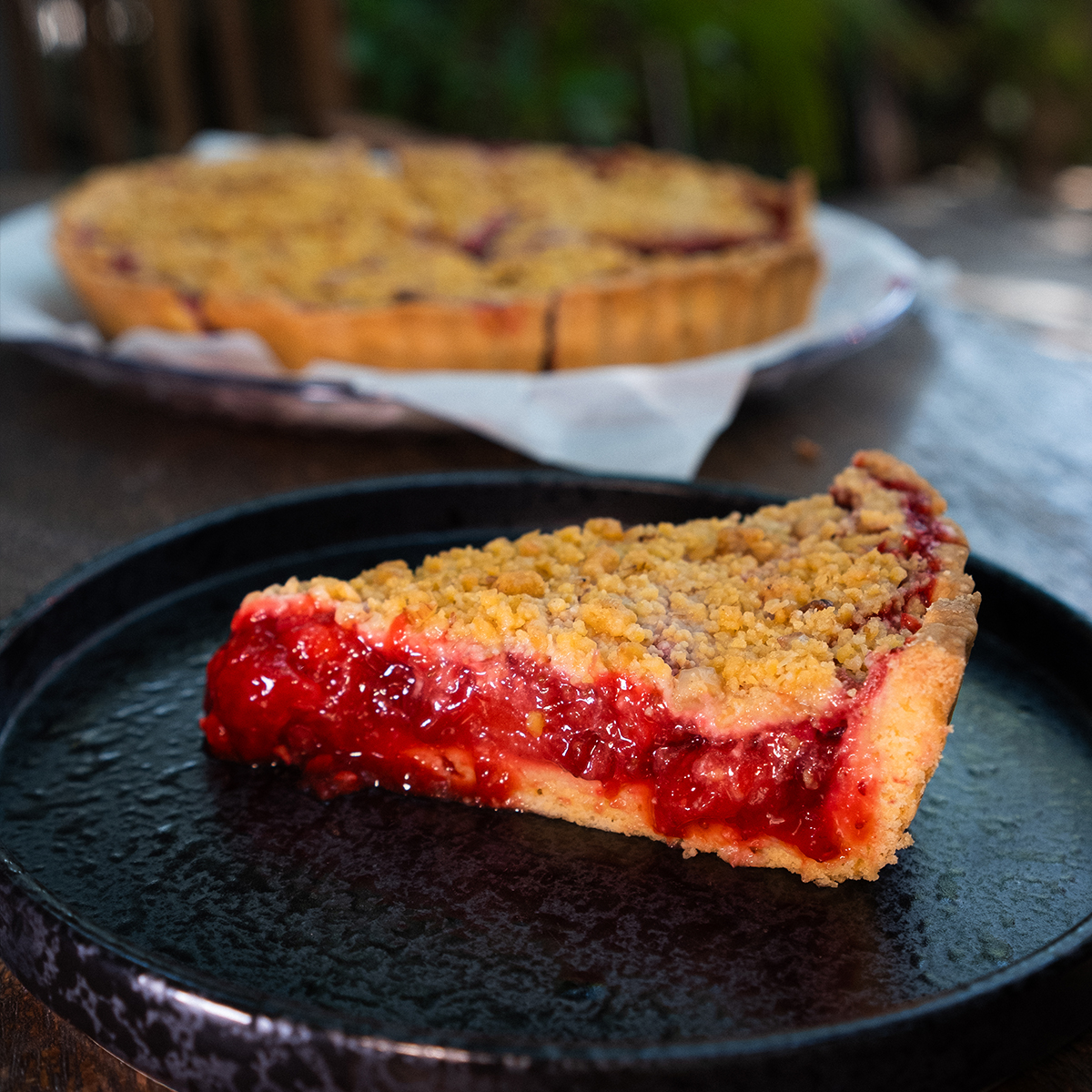 Slice of vegan strawberry pie at MESTO